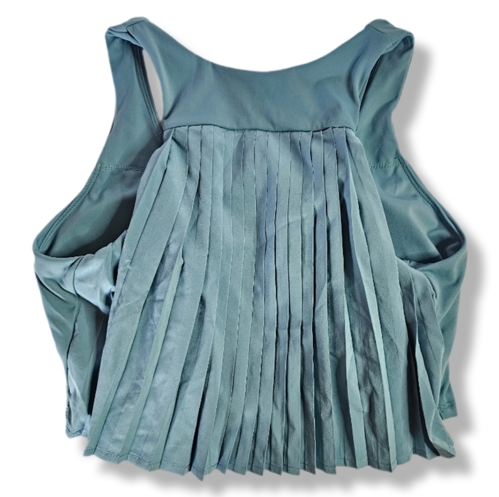 Women's Sports Bra Sz S Built in Shelf Bra Accordion Pleated Back Teal Active